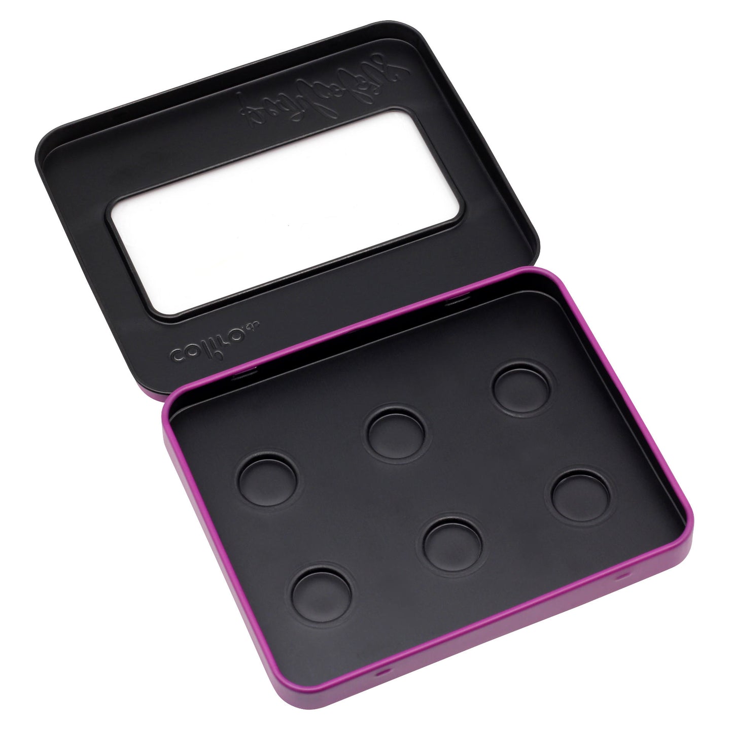 Металлическая коробка на 6 цветов с фиолетовым окошком
